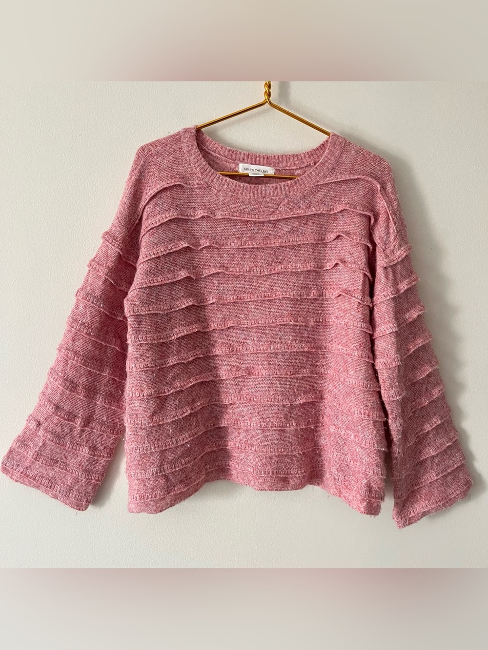 Skye's the Limit Rose Pink Textured Stripe Crewneck Boxy Wool Blend Sweater L